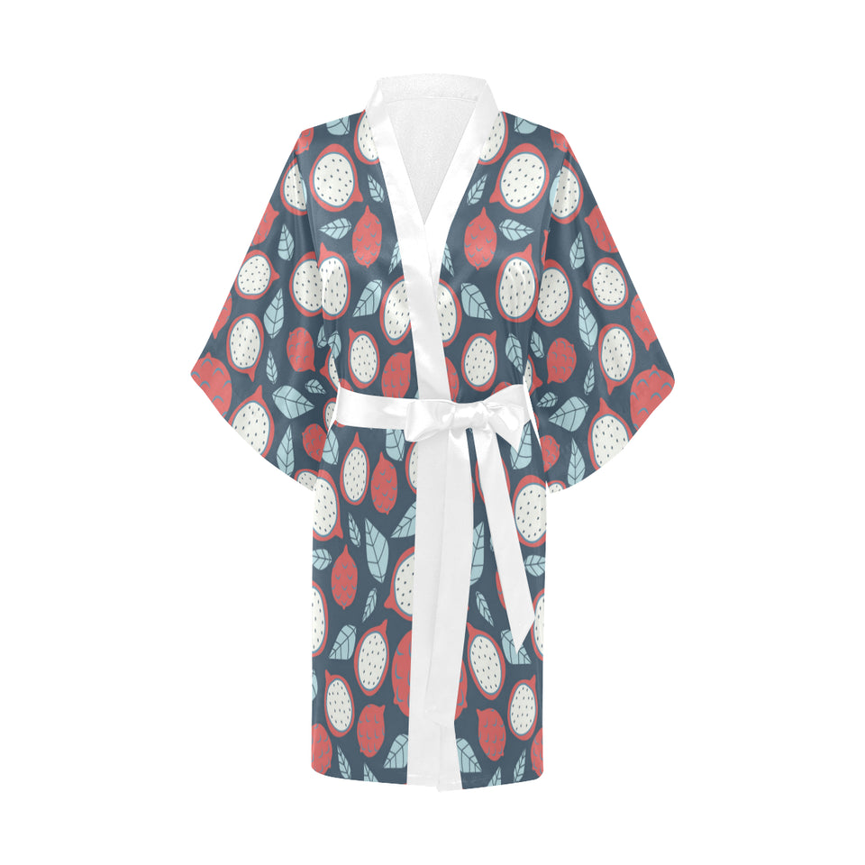 dragon fruits dark blue background Women's Short Kimono Robe