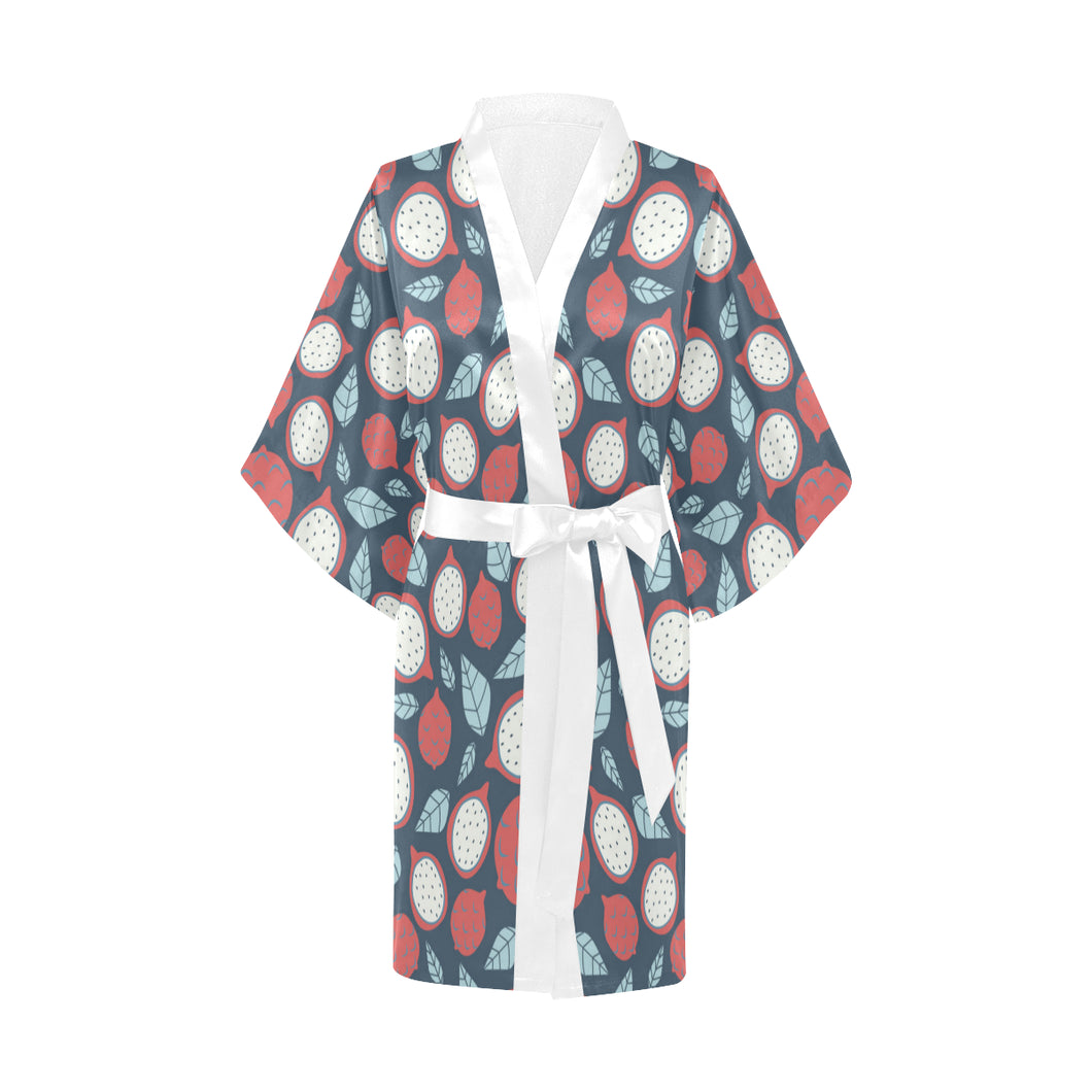 dragon fruits dark blue background Women's Short Kimono Robe