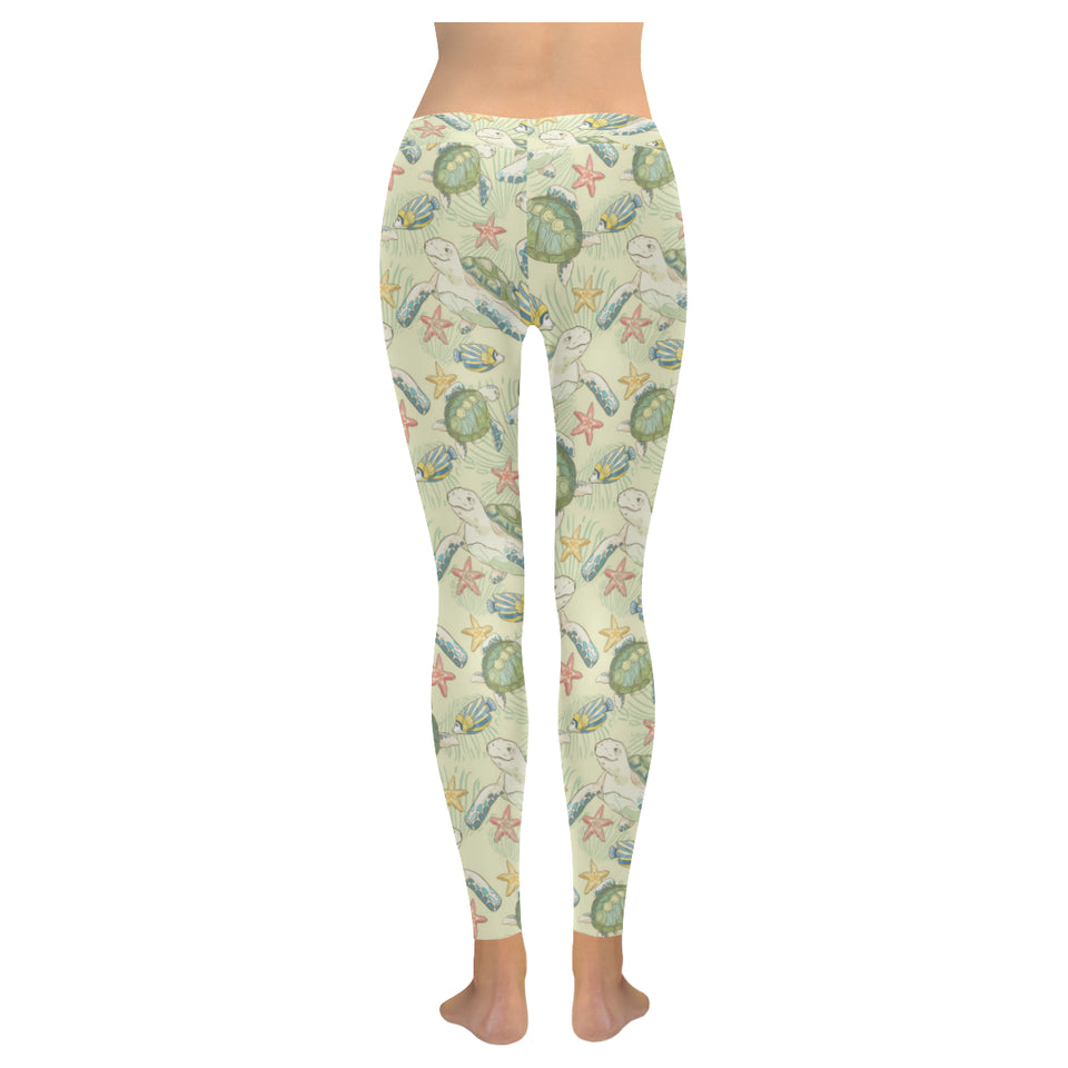 Hand drawn sea turtle fish pattern Women's Legging Fulfilled In US
