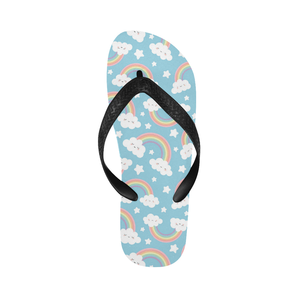 Cute rainbow clound star pattern blue background Unisex Flip Flops