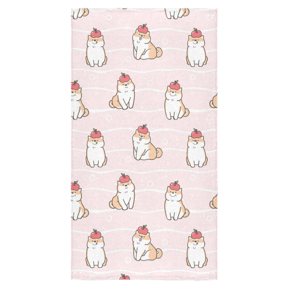 Cute Shiba Inu Dog Apple pattern Bath Towel