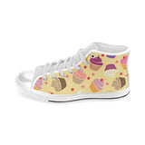 cake cupcake heart cherry pattern Men's High Top Canvas Shoes White