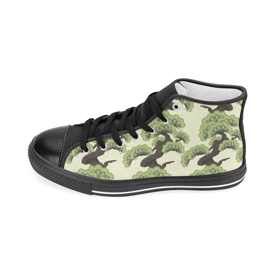 Bonsai pattern Men's High Top Canvas Shoes Black