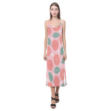 Grapefruit leaves flower pink background V-Neck Open Fork Long Dress