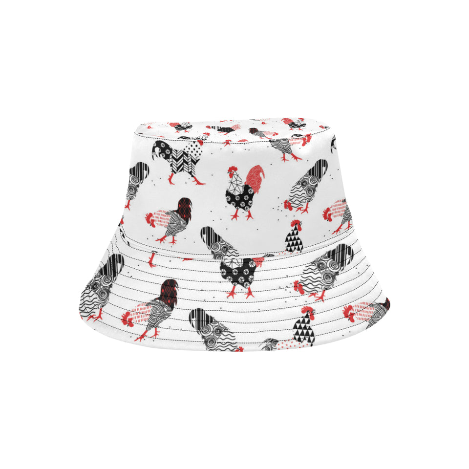 Cool rooster chicken cock floral ornament backgrou Unisex Bucket Hat