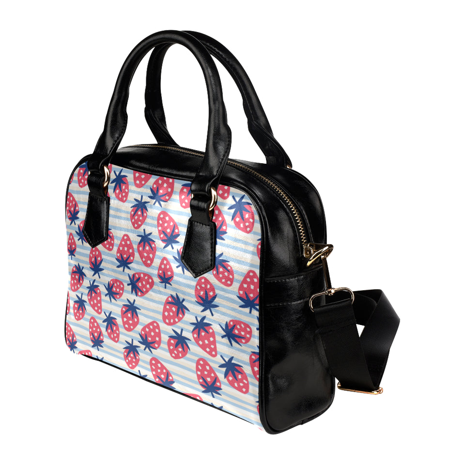 Strawberry pattern blue lines background Shoulder Handbag