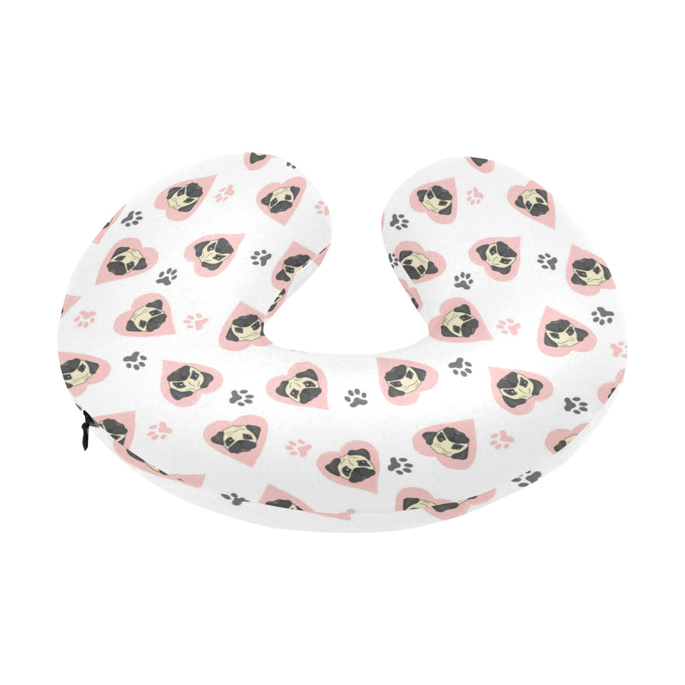 Cute pugs pink heart paw pattern U-Shaped Travel Neck Pillow