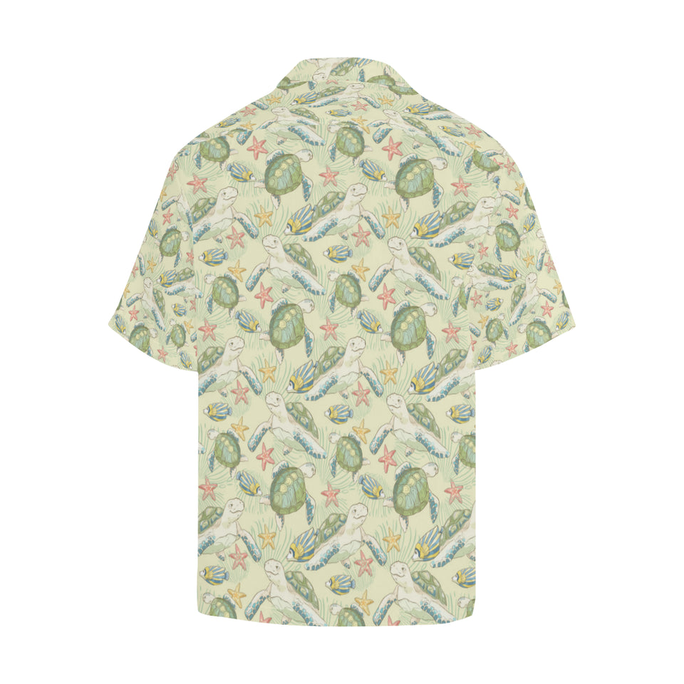 Hand drawn sea turtle fish pattern Men's All Over Print Hawaiian Shirt