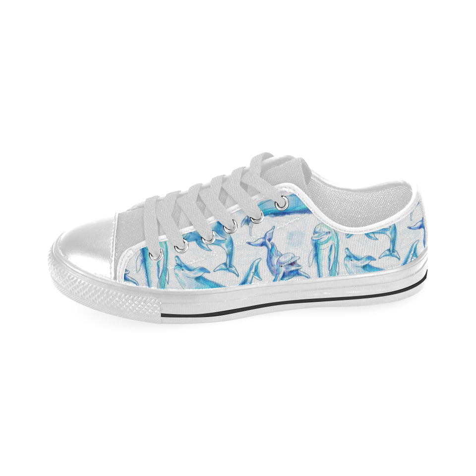 Watercolor dolphin pattern Men's Low Top Shoes White