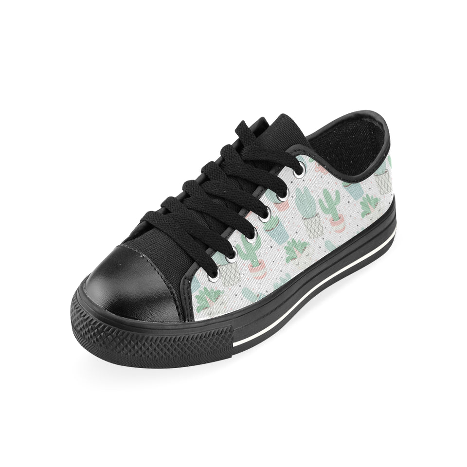 Pastel color cactus pattern Men's Low Top Canvas Shoes Black