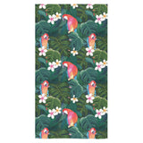 Parrot Palm tree leaves flower hibiscus pattern Bath Towel
