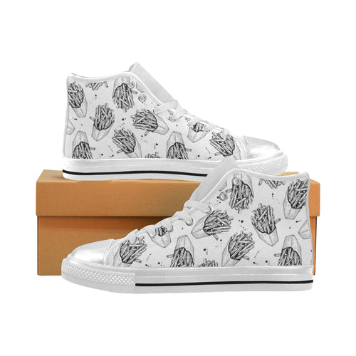 Hand drawn french fries pattern Women's High Top Canvas Shoes White
