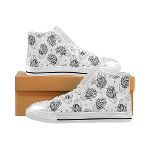 Hand drawn french fries pattern Women's High Top Canvas Shoes White