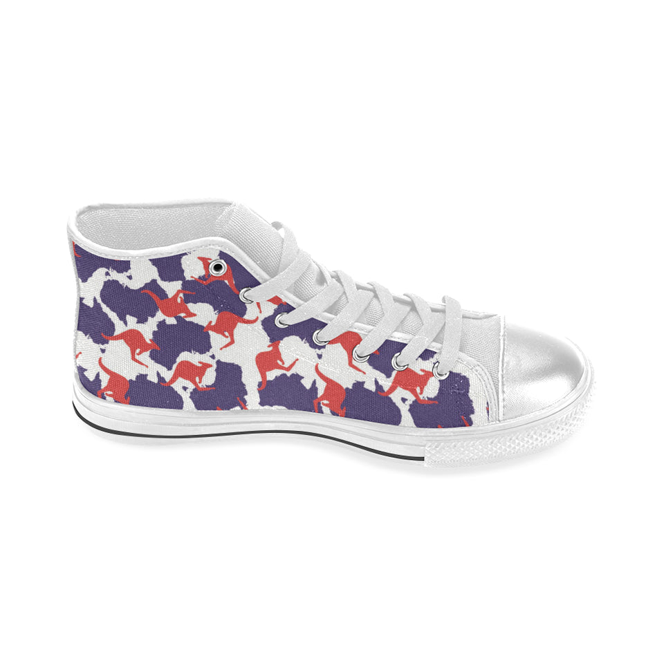 Kangaroo Australian pattern Women's High Top Canvas Shoes White