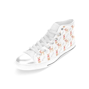 Chihuahua bone paw pattern Women's High Top Canvas Shoes White