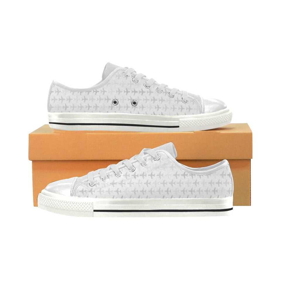 Airplane print pattern Kids' Boys' Girls' Low Top Canvas Shoes White
