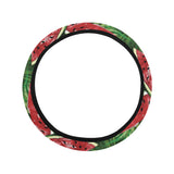 Watermelons tropical palm leaves pattern backgroun Car Steering Wheel Cover