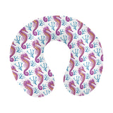 Purple seahorse blue coral pattern U-Shaped Travel Neck Pillow