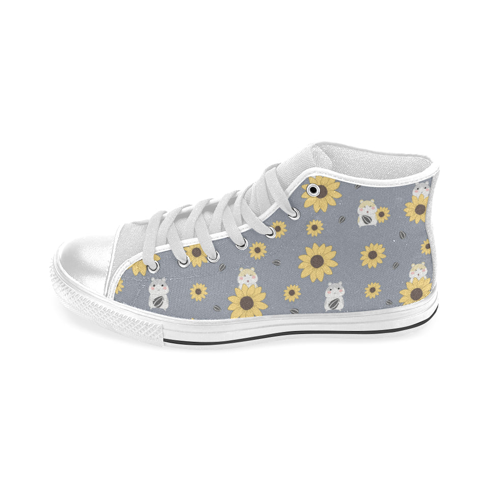 Cute hamster sunflower pattern background Men's High Top Canvas Shoes White