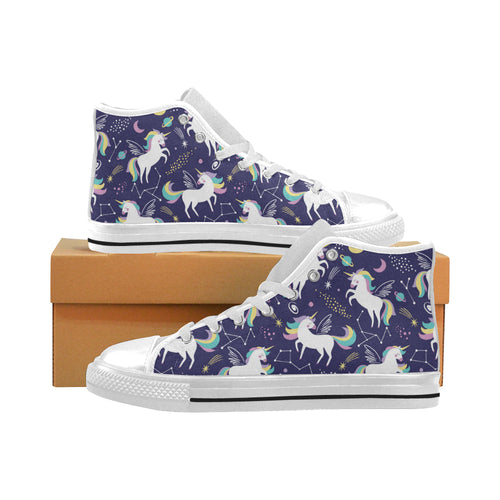 Hand drawn cute unicorn star planet Men's High Top Canvas Shoes White