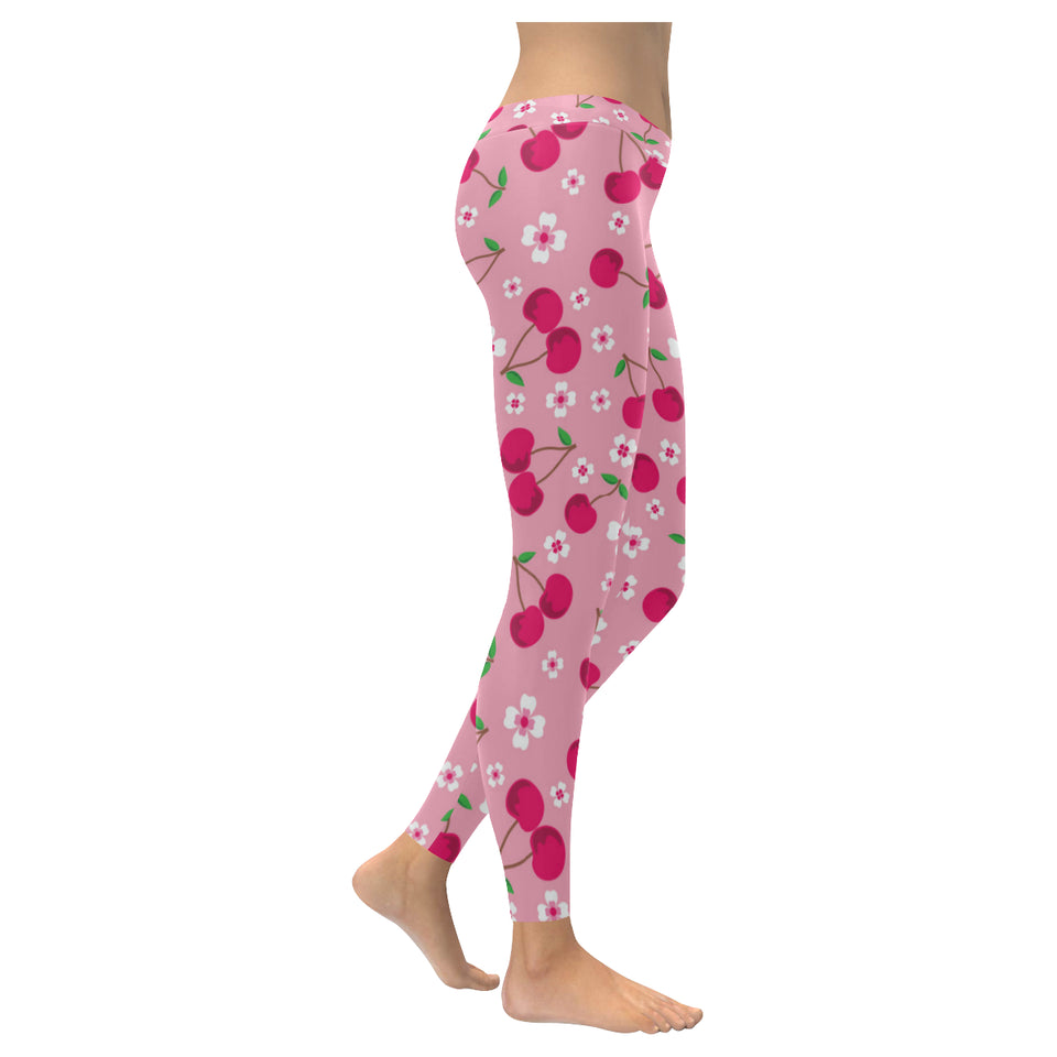 cherry flower pattern pink background Women's Legging Fulfilled In US