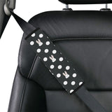 Cute white rabbit polka dots black background Car Seat Belt Cover