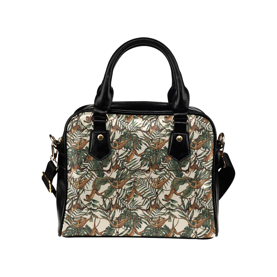 Monkey tropical leaves background Shoulder Handbag
