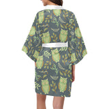 Cute owls leaves pattern Women's Short Kimono Robe