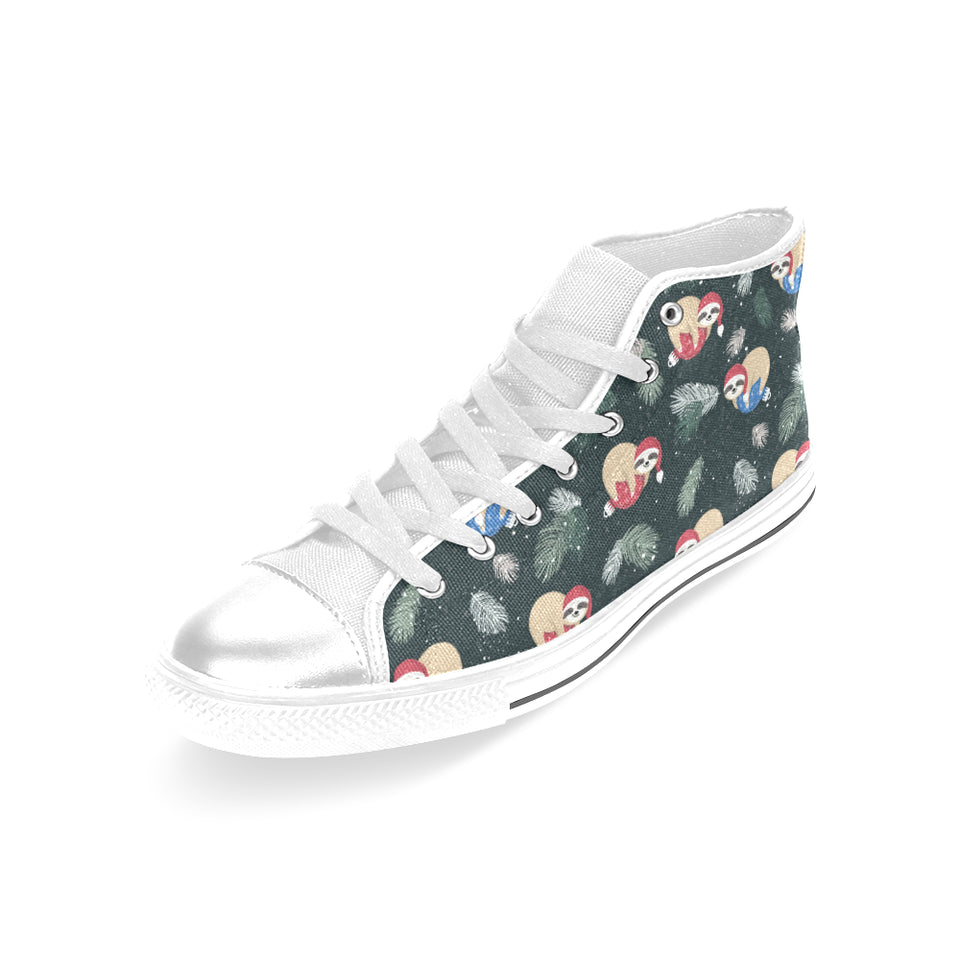 Cute sloths sleeping christmas ball santa hat patt Women's High Top Canvas Shoes White