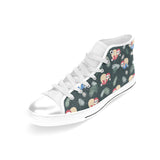 Cute sloths sleeping christmas ball santa hat patt Women's High Top Canvas Shoes White