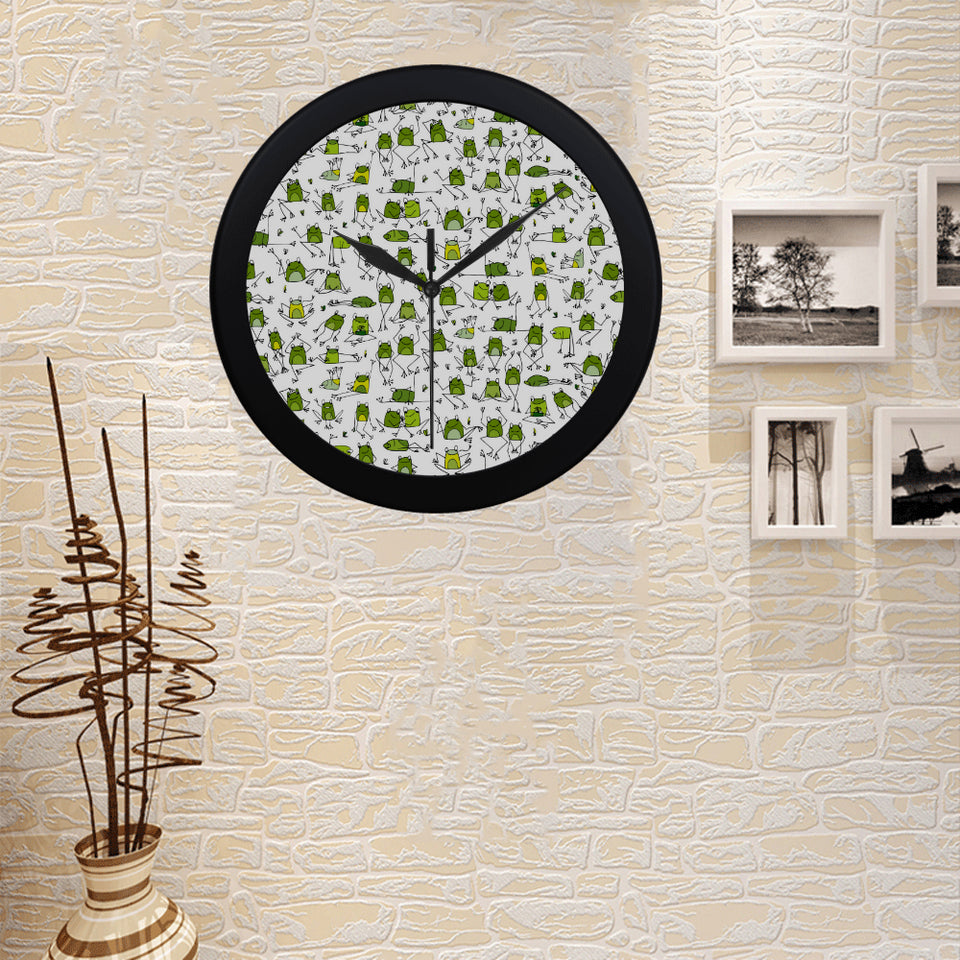 Sketch funny frog pattern Elegant Black Wall Clock