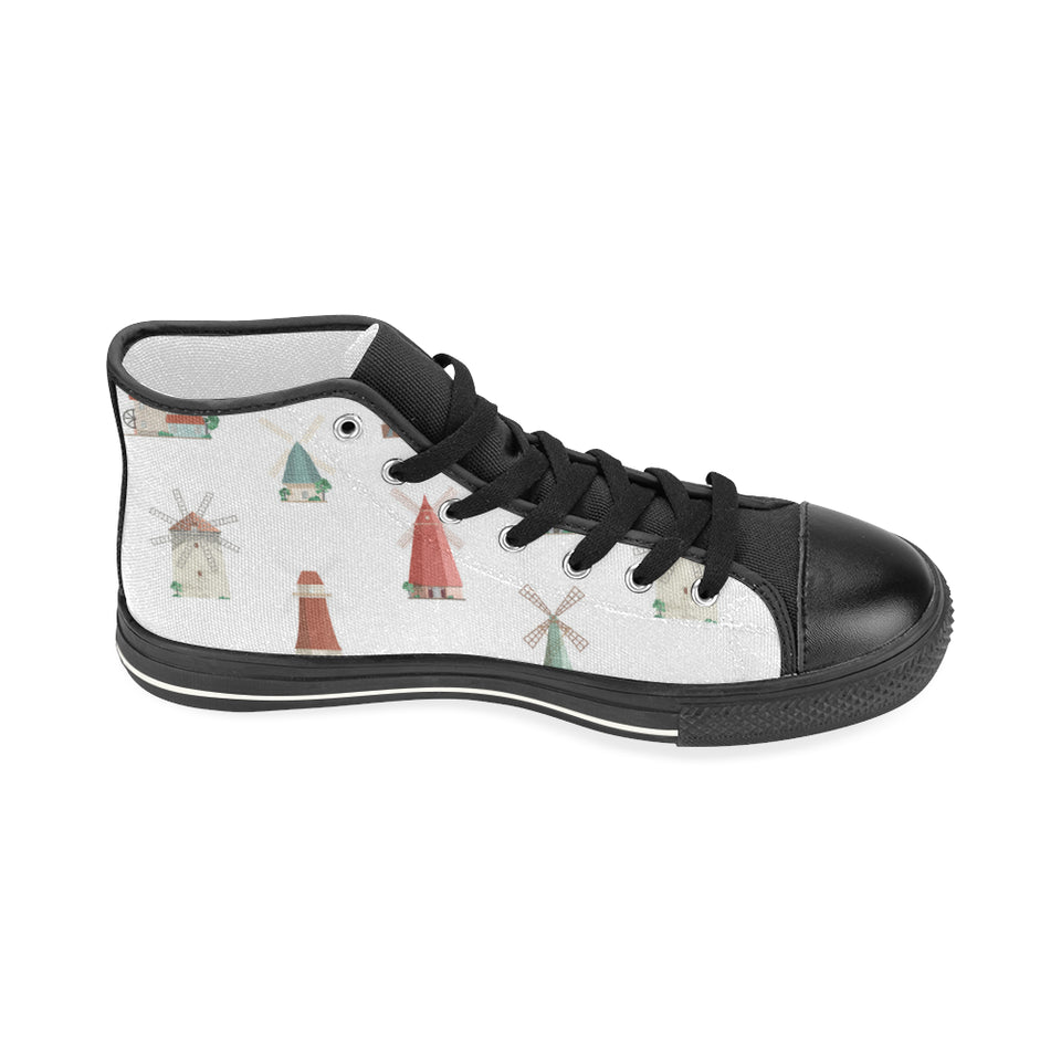 windmill design pattern Women's High Top Canvas Shoes Black