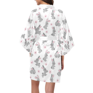 Watercolor cute rabbit pattern Women's Short Kimono Robe