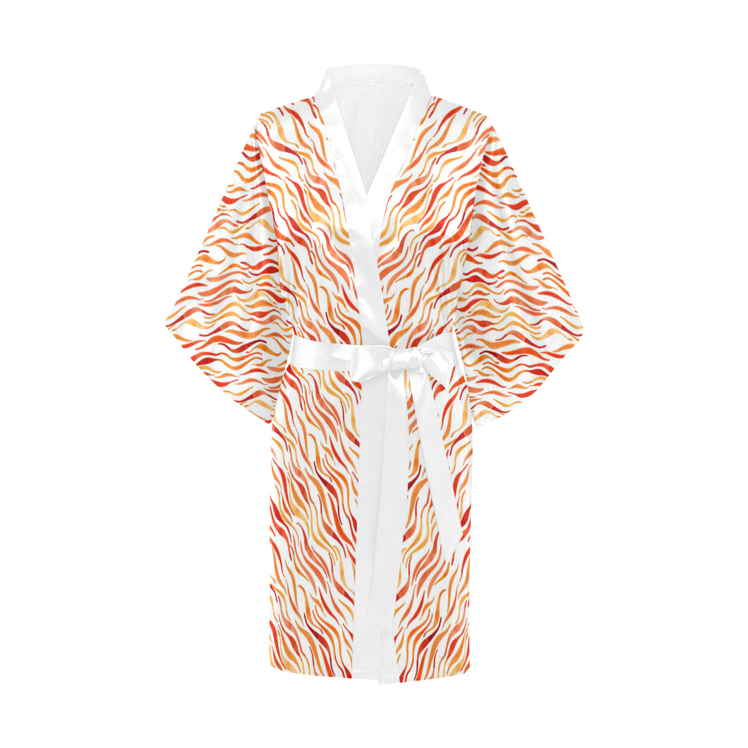 Fire flame watercolor pattern Women's Short Kimono Robe
