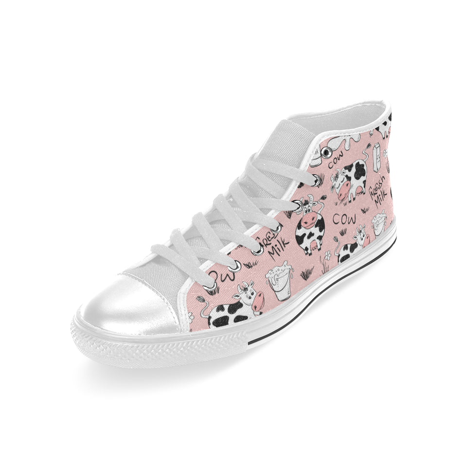 Cows milk product pink background Men's High Top Canvas Shoes White
