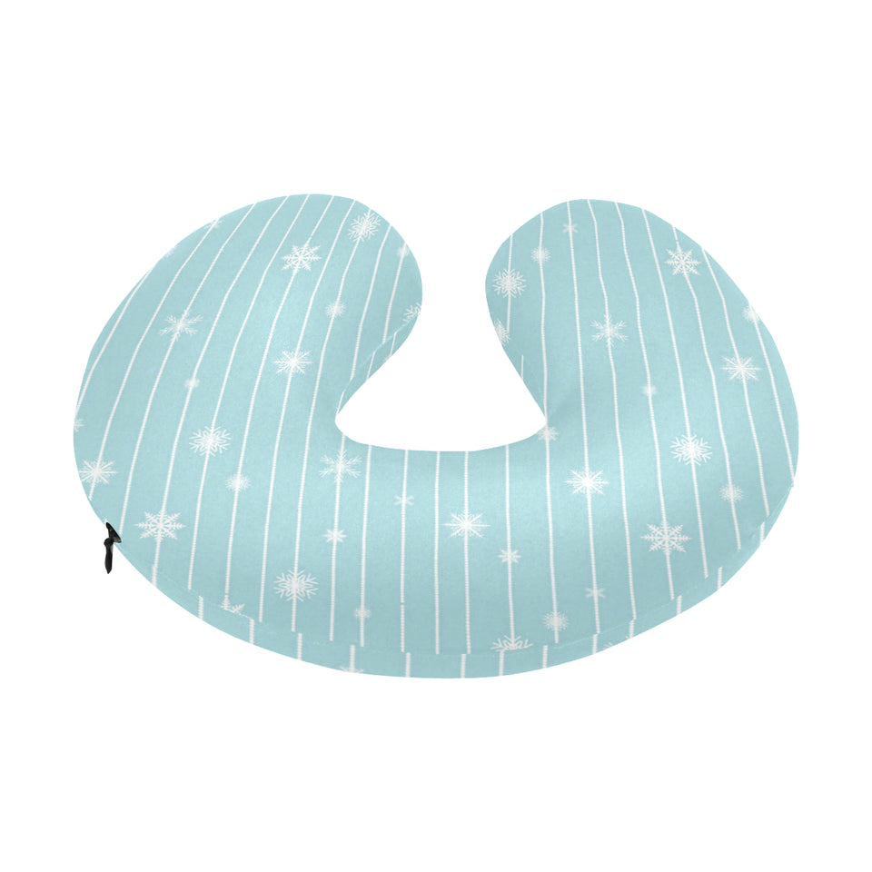 Snowflake pattern blue stripe background U-Shaped Travel Neck Pillow
