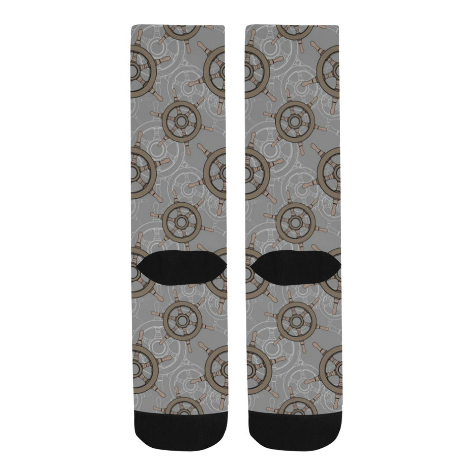 nautical wood steering wheel pattern Crew Socks