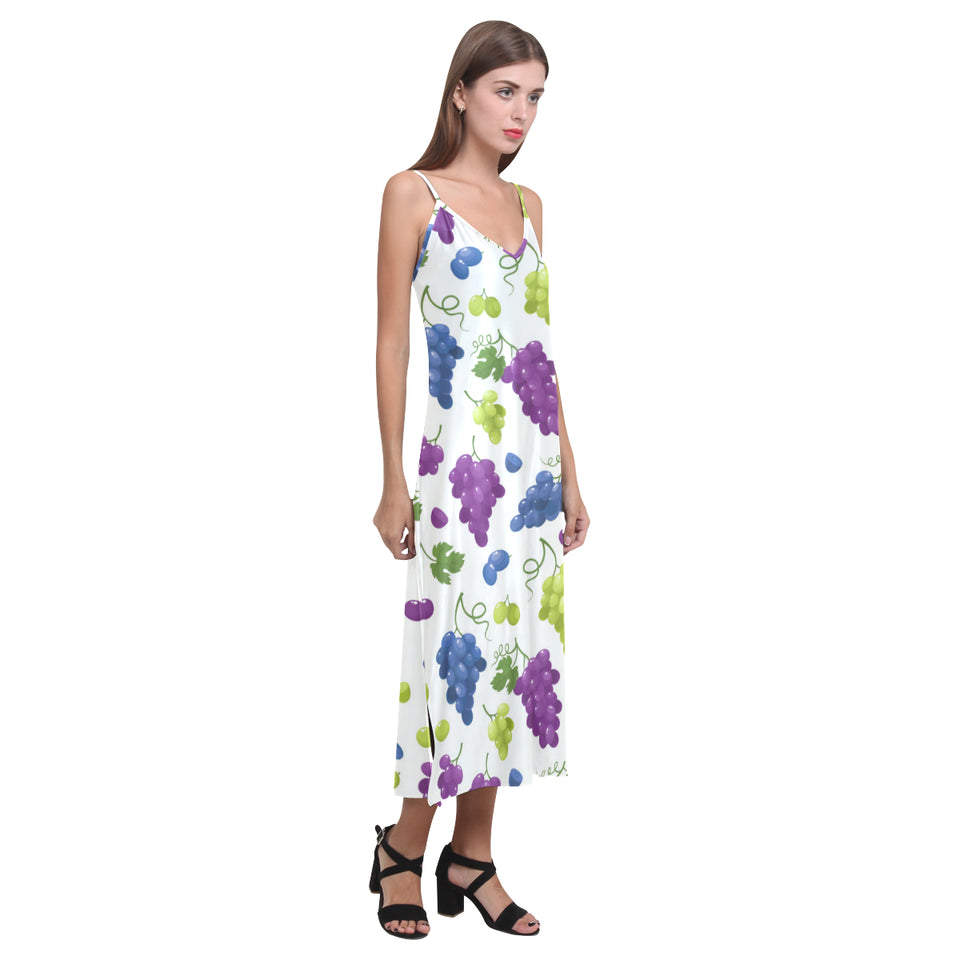 Grape pattern V-Neck Open Fork Long Dress