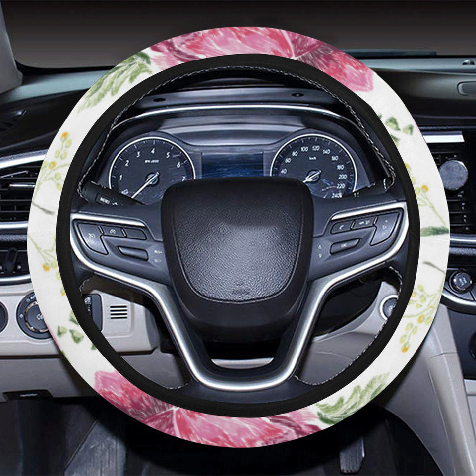 Hand drawn butterfly rose Car Steering Wheel Cover