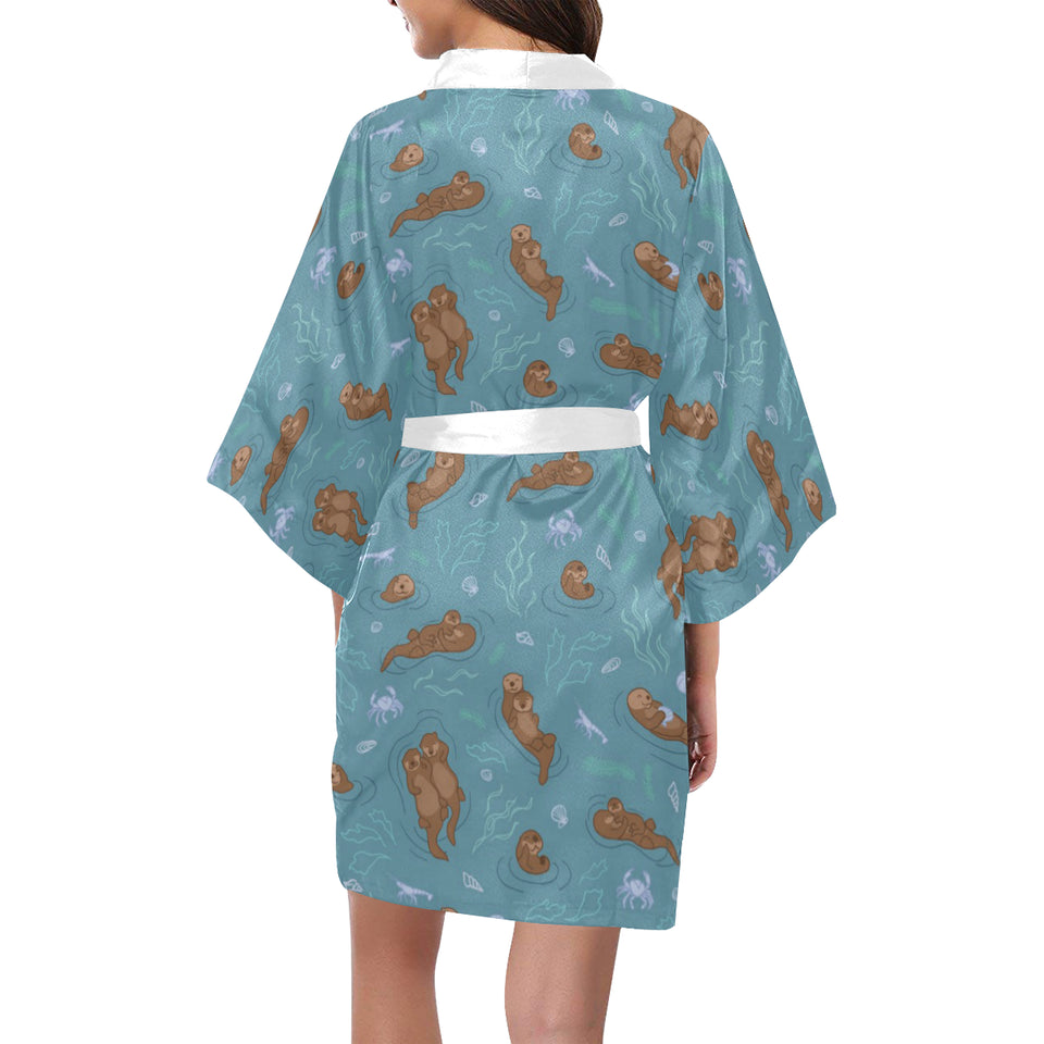 Sea otters pattern Women's Short Kimono Robe