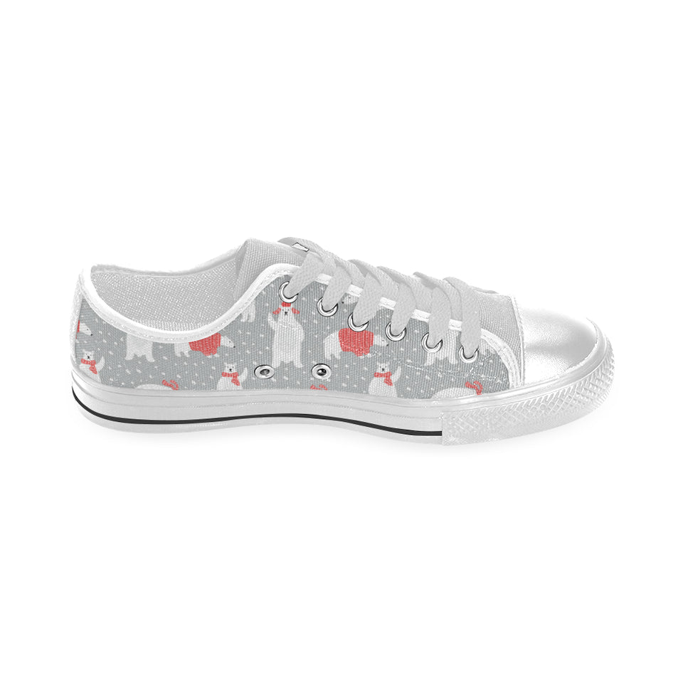 Cute polar bear christmas snow pattern Men's Low Top Shoes White