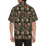 Skull rose humming bird flower pattern Men's All Over Print Hawaiian Shirt