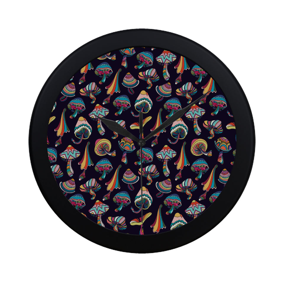 Colorful mushroom pattern Elegant Black Wall Clock