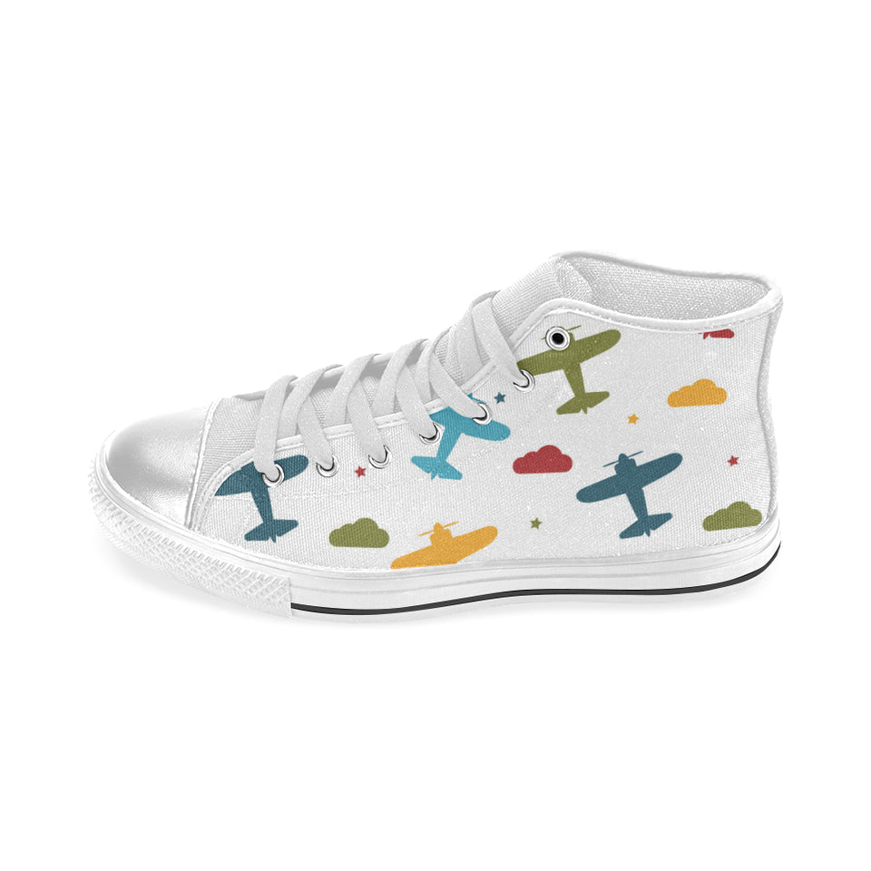 Airplane star cloud colorful Women's High Top Canvas Shoes White