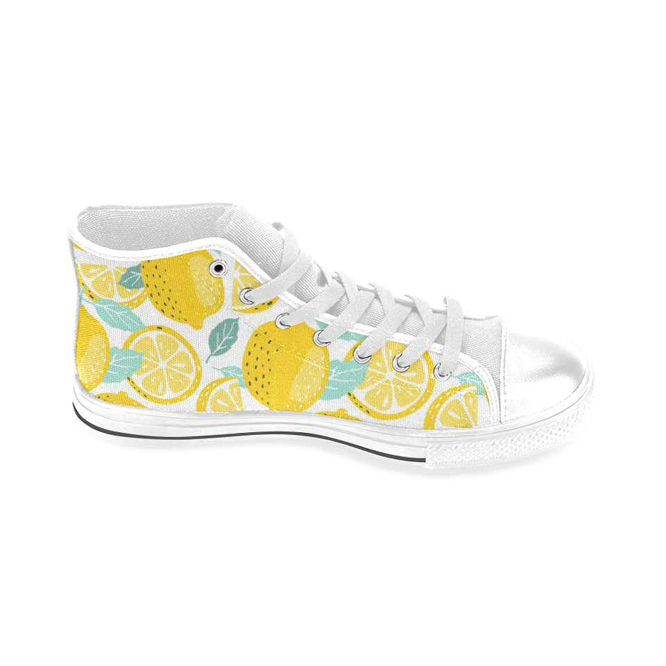 lemon design pattern Men's High Top Canvas Shoes White