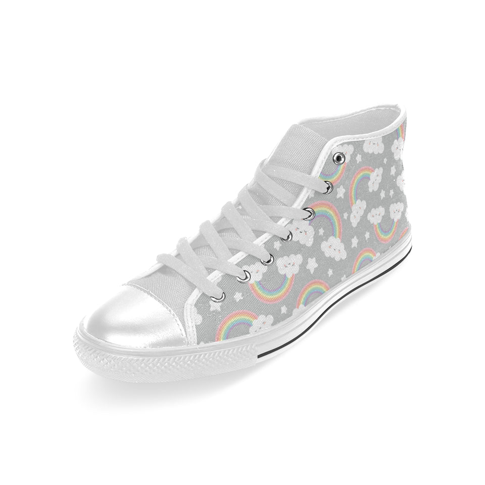 Cute rainbow clound star pattern Men's High Top Canvas Shoes White
