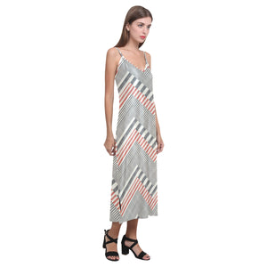 zigzag chevron striped pattern V-Neck Open Fork Long Dress