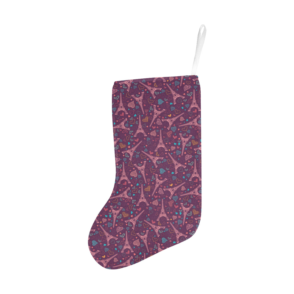 Eiffel Tower Heart Pattern Print Design 04 Christmas Stocking