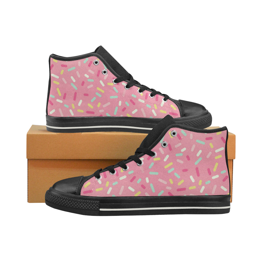 Pink donut glaze candy pattern Men's High Top Canvas Shoes Black