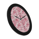 Pink flamingos pattern background Elegant Black Wall Clock